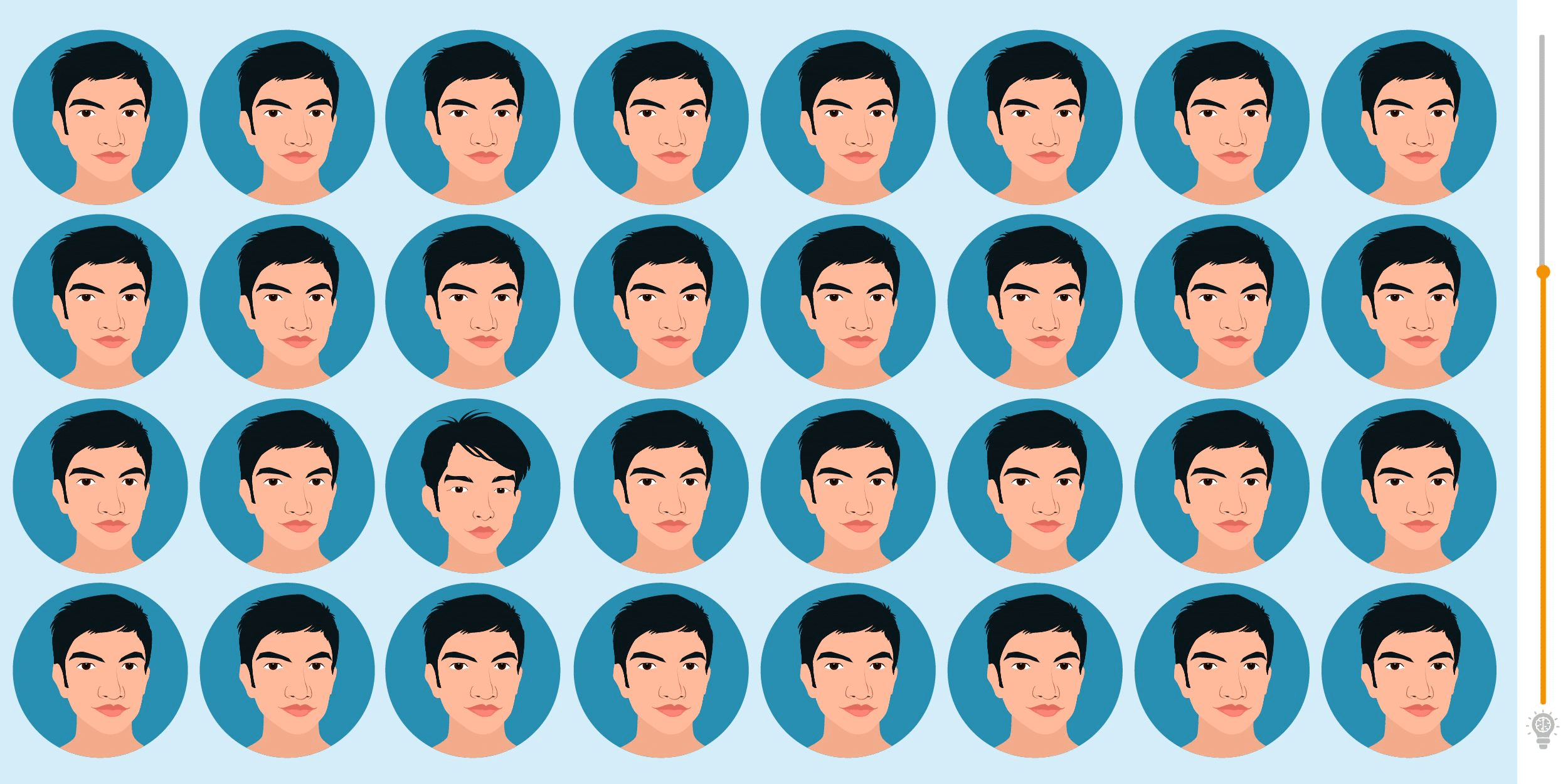 Visual challenge: can you spot the hidden intruder among these men's faces in just 15 seconds? Test your acuity and speed of observation!