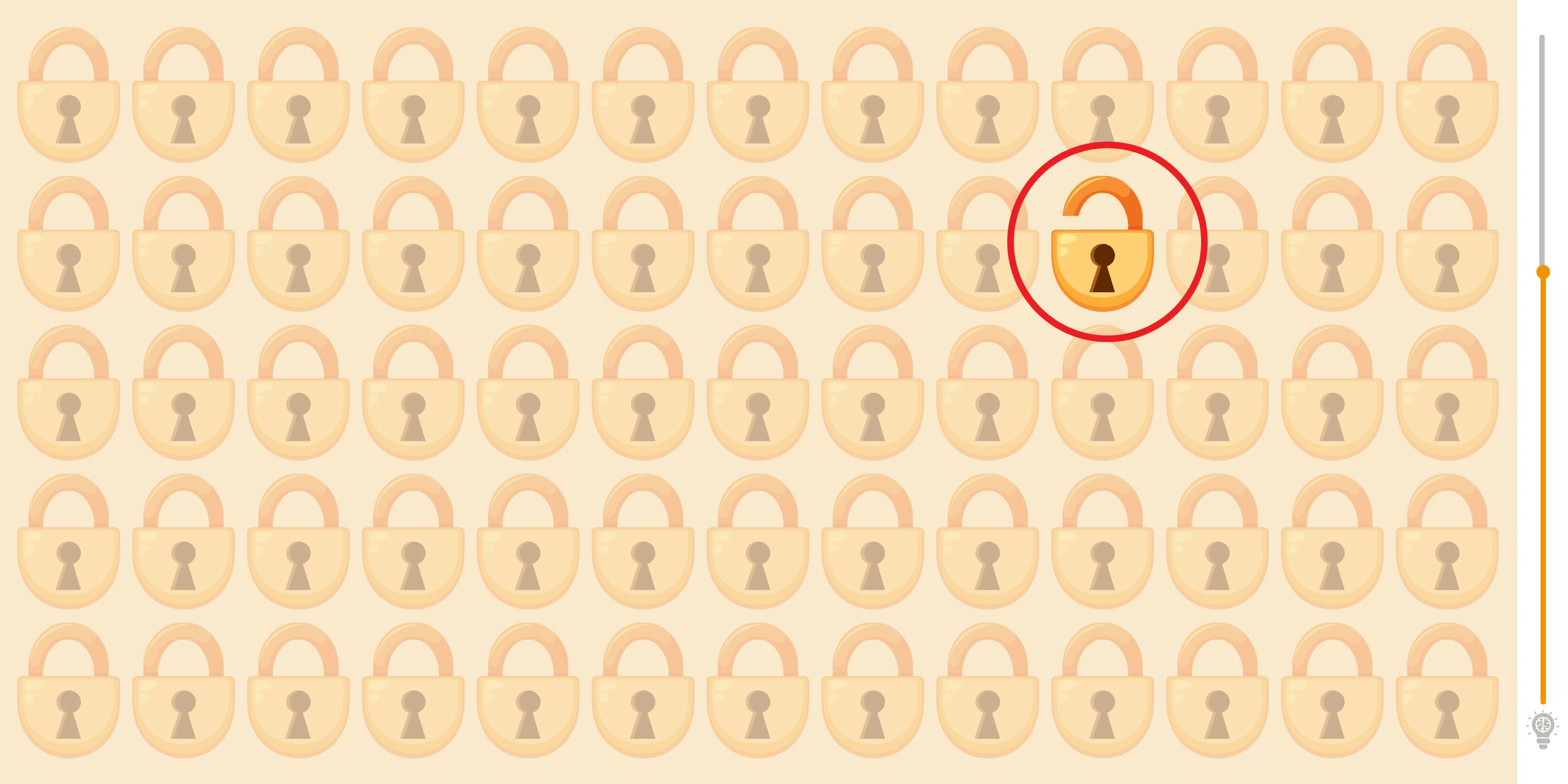Observation game: Find the intruder padlock hidden among the others in less than 8 seconds and prove your unerring sense of detail.