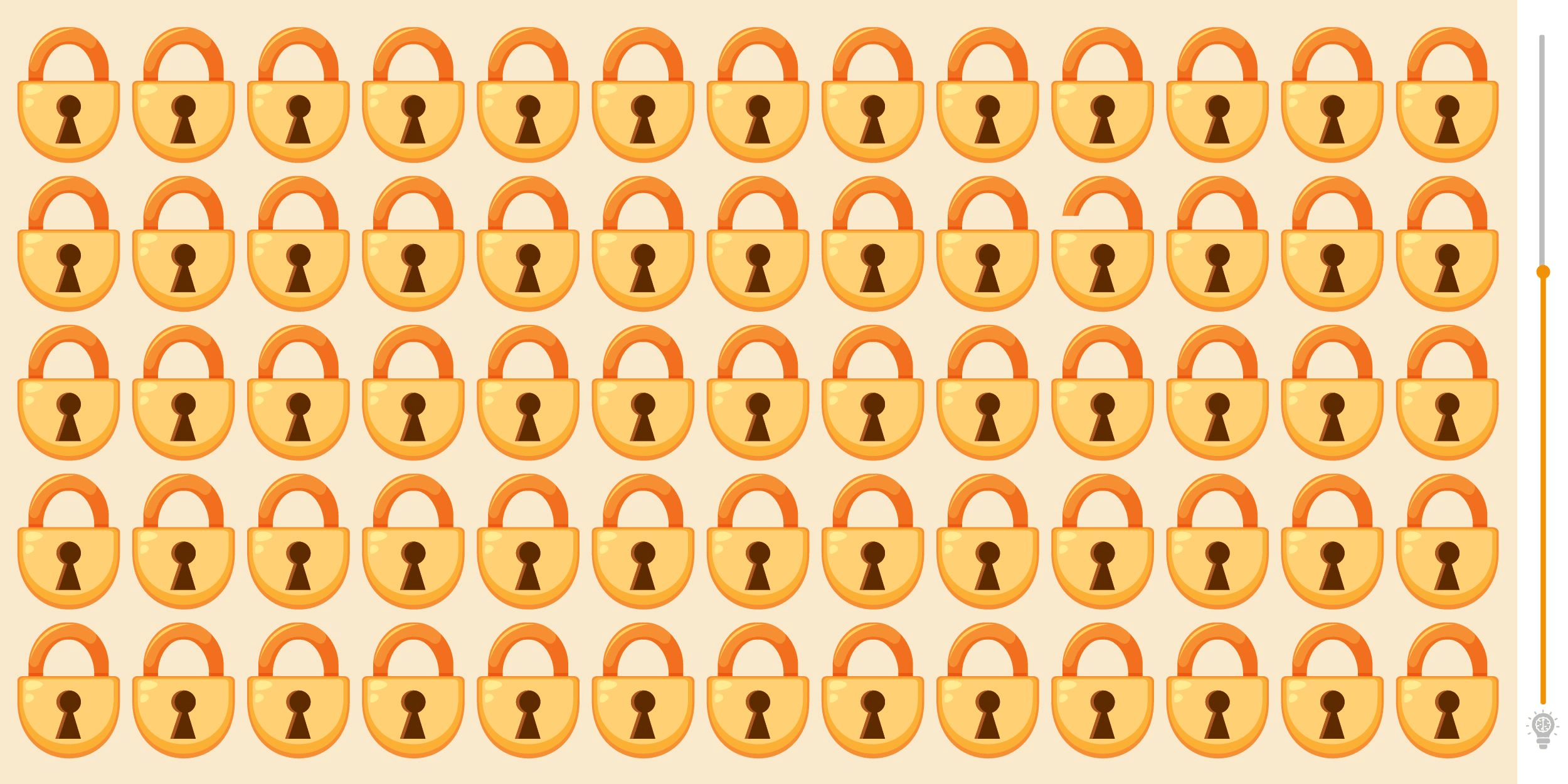 Observation game: Find the intruder padlock hidden among the others in less than 8 seconds and prove your unerring eye for detail.