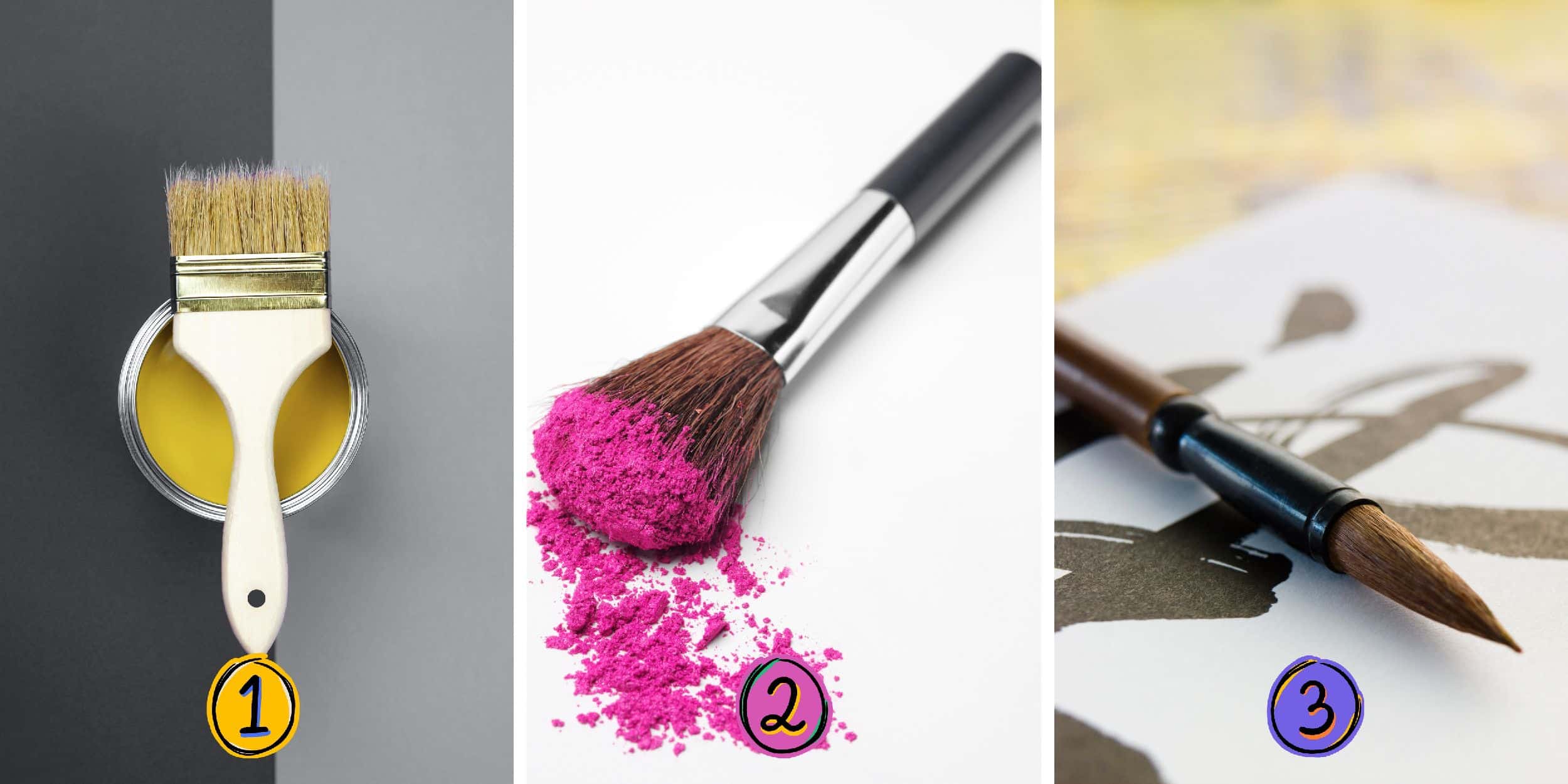 Test de personnalité : Découvrez-vous à travers vos outils d'artiste ! Choisissez l'un des 3 pinceaux de l'image et révélez les secrets cachés derrière vos préférences.