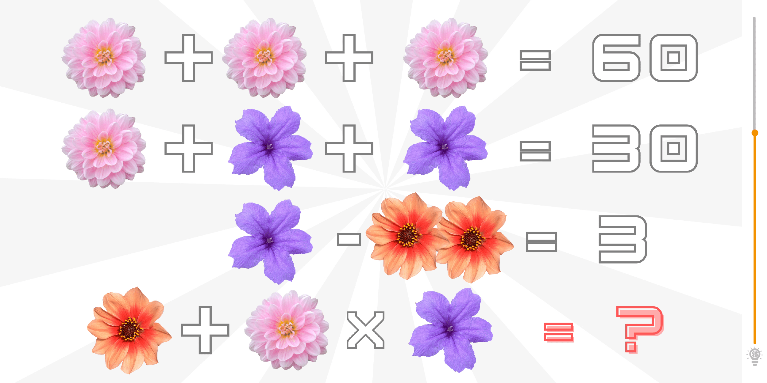 Visual challenge: Test your mathematical mind by solving these equations where each flower hides a value to be discovered in less than 10 seconds!